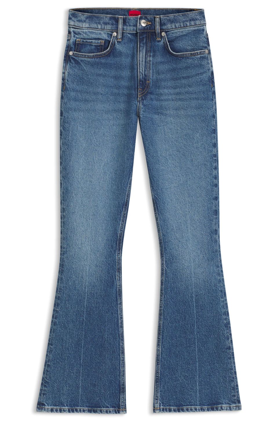 Calça Jeans Flare de Cintura Alta em Algodão