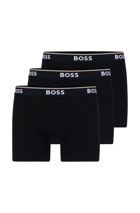 Conjunto de Três Boxers em Algodão Stretch com Logotipos — BOSS