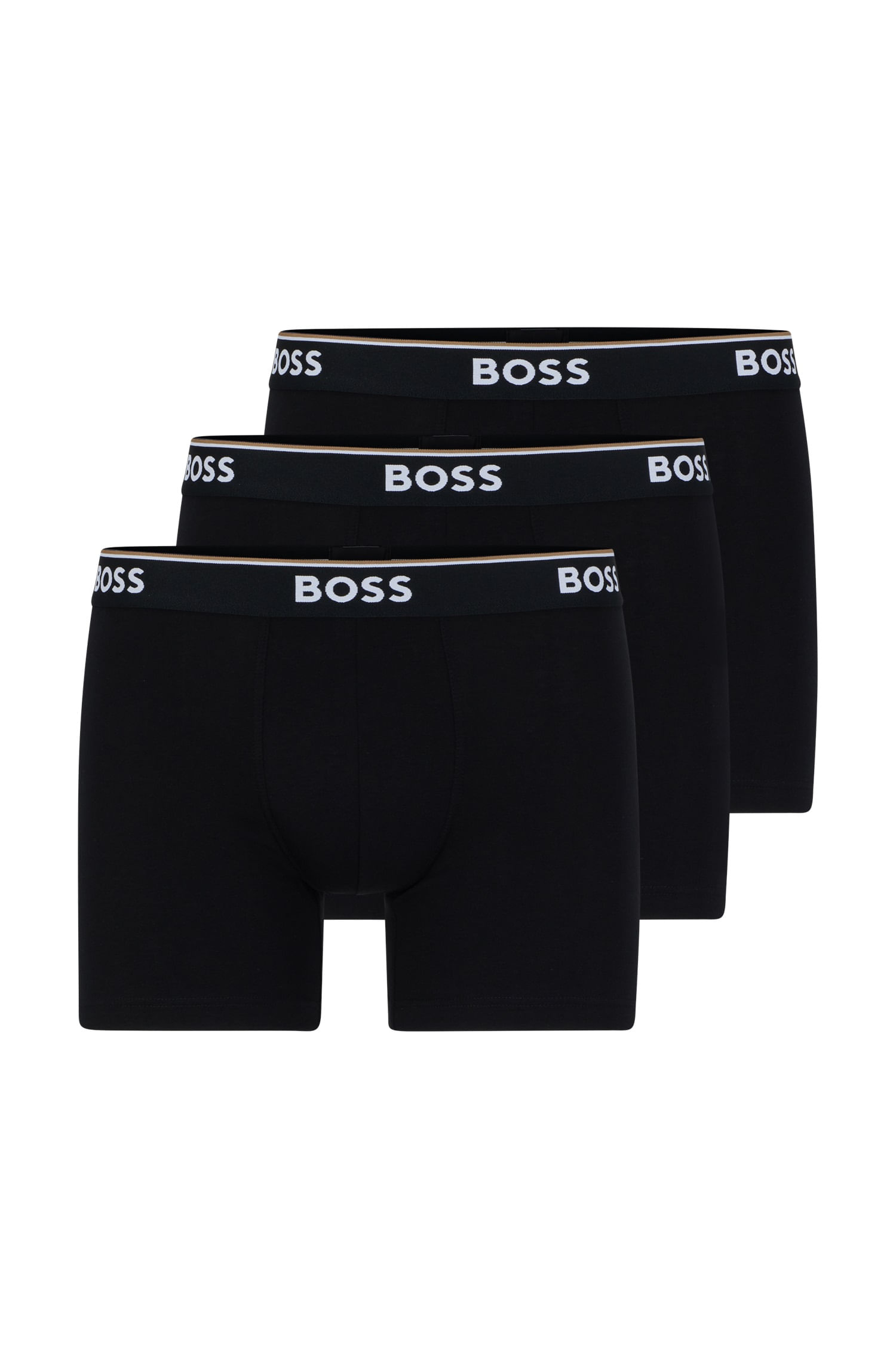 Conjunto de Três Boxers em Algodão Stretch com Logotipos — BOSS
