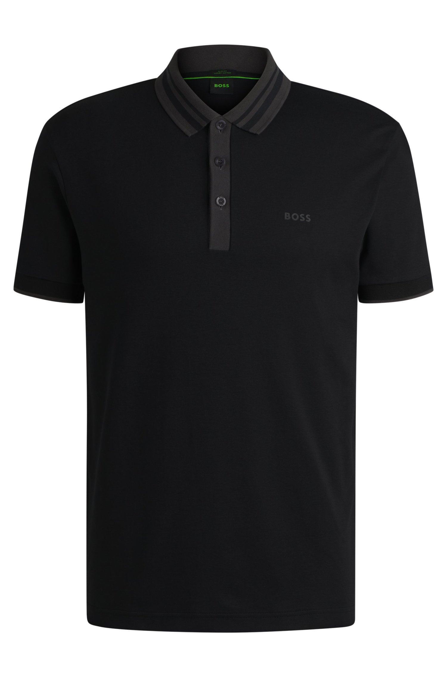 Polo de Algodão Interlock com Colarinho Listrado — BOSS