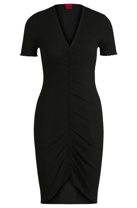 Vestido de Gola em V com Frente com Pregas — BOSS