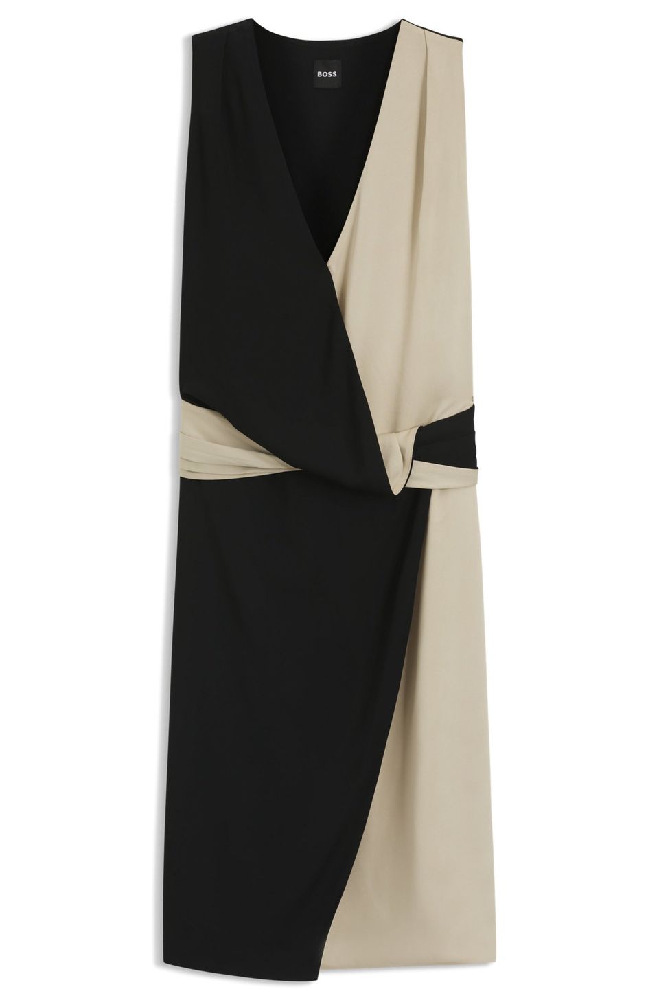Vestido com Blocos de Cor e Frente Transpassada
