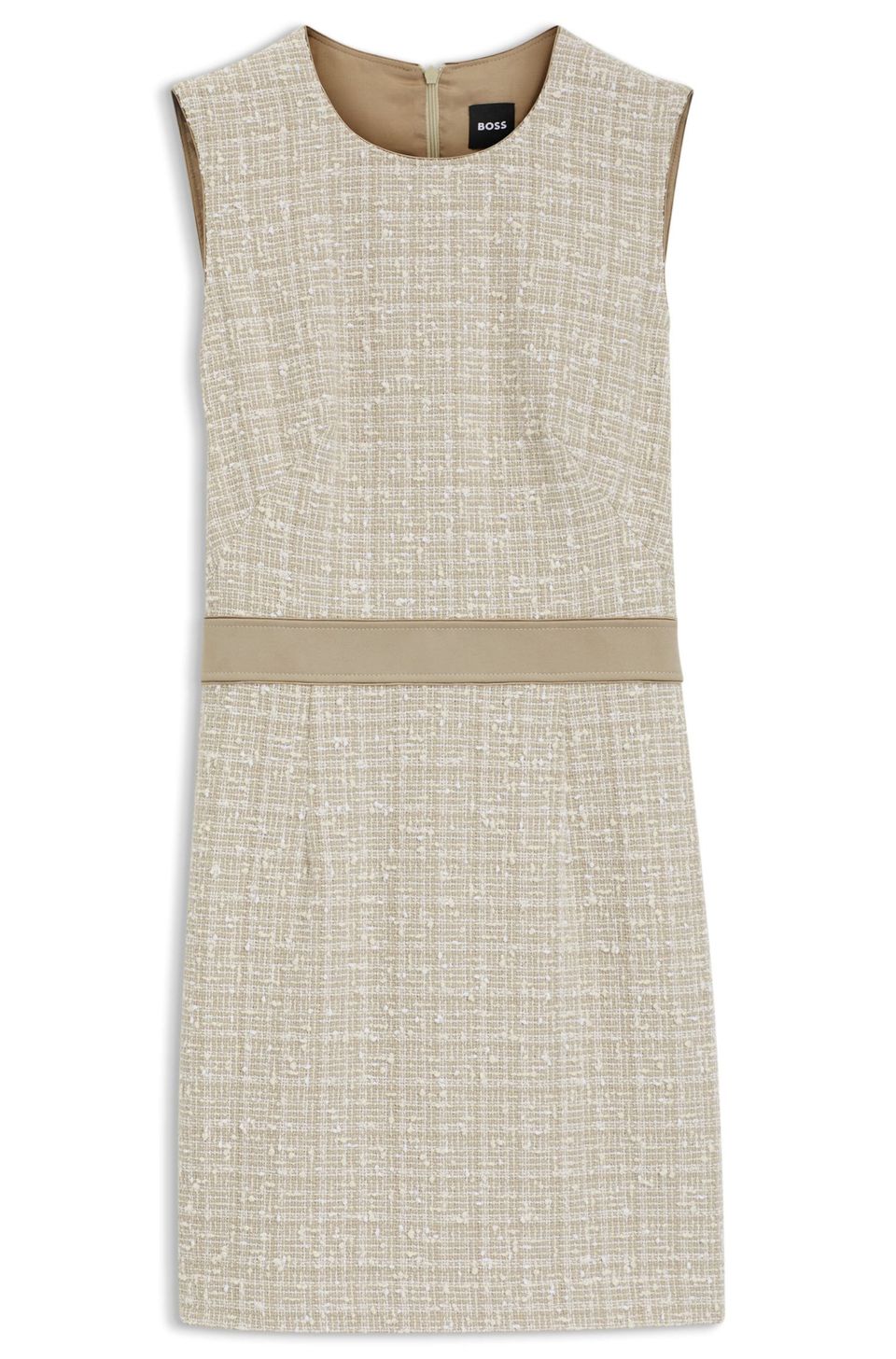 Vestido em Tweed de Algodão com Cintura Contrastante