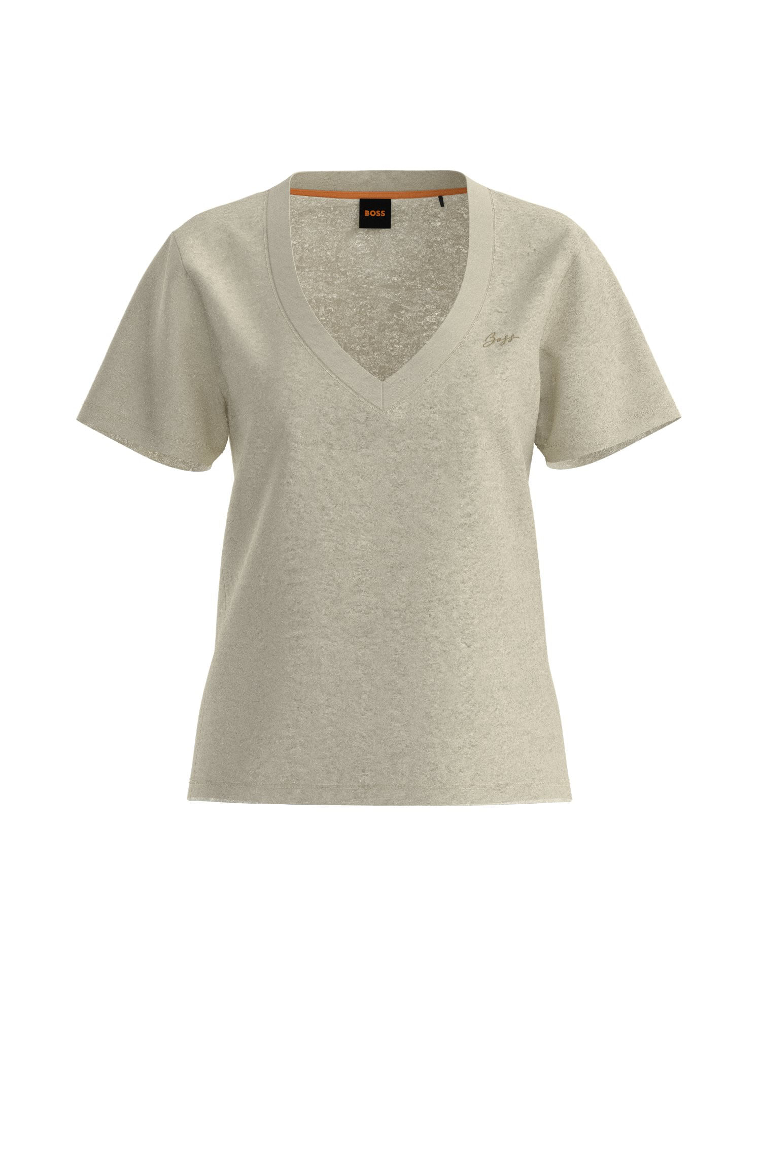Camiseta de Gola em V em Linho Leve — BOSS